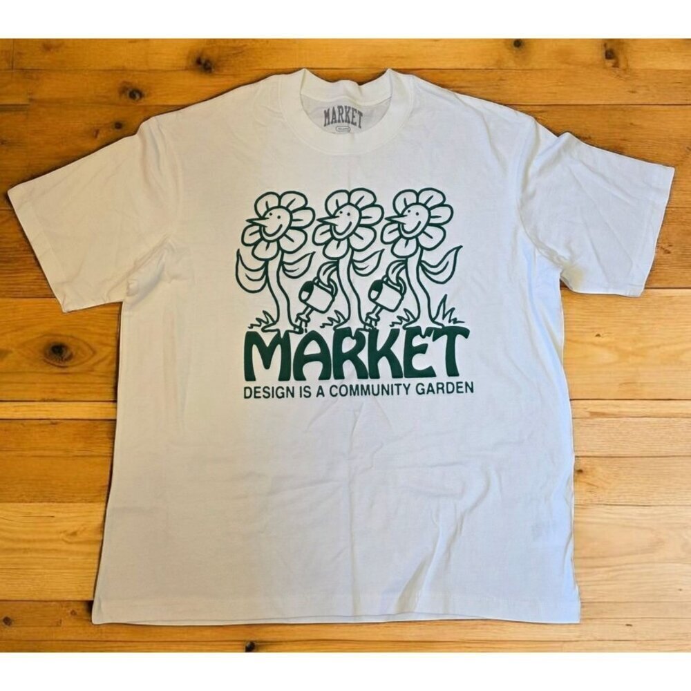 Market Studios Community Garden Tee Mens‎ Sz XXL T-shirt Cream Green Heavyweight
